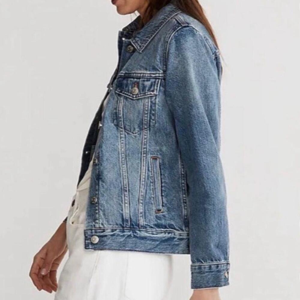 Madewell Blue Distressed Cotton Denim Jacket M - Picture 4 of 8